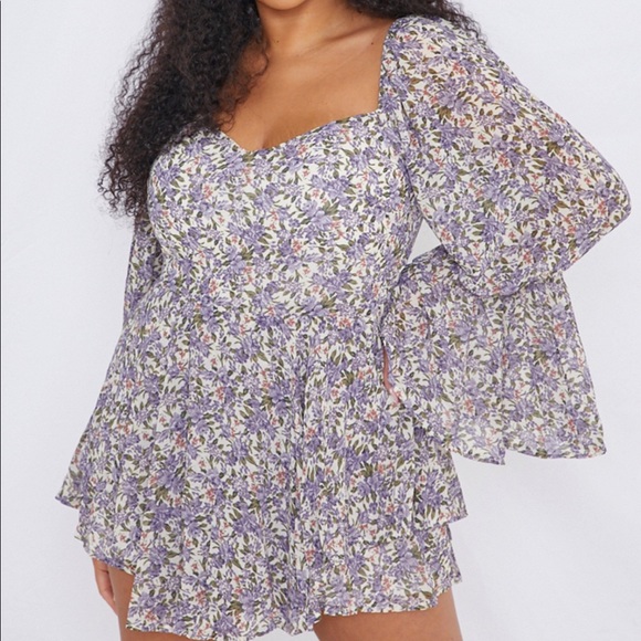 Lilac Floral Milkmaid Romper - Picture 2 of 5